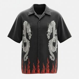 Men's Black Dragon Print Shirt